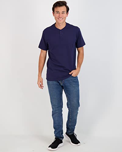 Image of Real Essentials 3 Pack: Mens Casual Long & Short Sleeve Cotton Henley Lightweight Button T-Shirt, Long Sleeve - Set