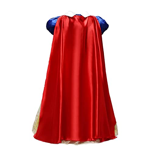 Girl Snow White Costume with Princess Crown Wand Accessory, Princess Dress Up Carnival Birthday Party Fancy Dress