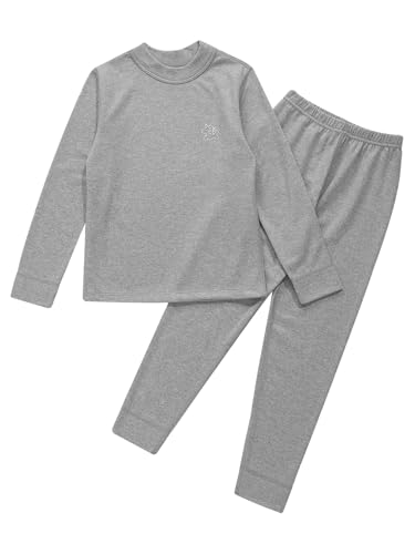 Kids Boys Girls Thermal Underwear Set Winter Warm Long Sleeve Base Layer Tops And Bottoms Sets Gray 3-4 Years3