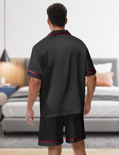 Silk Pajamas for Men Satin Pajamas Set Shorts Mens Summer Pjs Button Down Sleepwear Loungewear with Eye Mask4