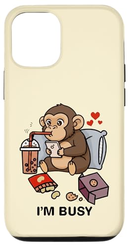 Funny Monkey Im Busy Boba eB[ XibN  j̎q ̎q LbY X}zP[X iPhone 12/12 Pro p
