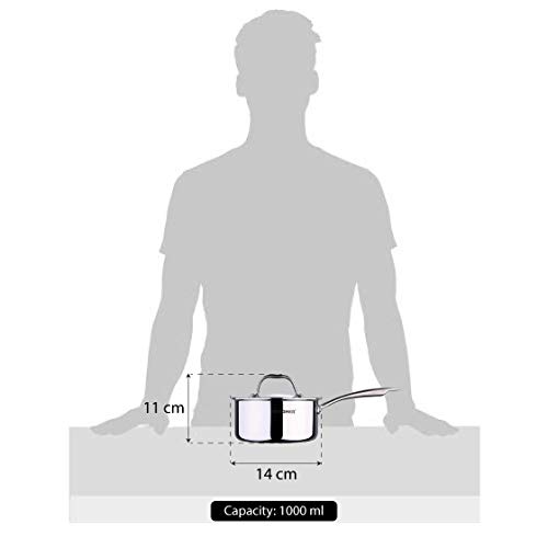 Image of Bergner Argent Triply 14cm Saucepan with Stainless Steel Lid, 1 Liter Sauce Pan, Stay Cool Cast Handle, Food Safe, Consumes Less Oil, Healthy Cooking, Durable - Induction and Gas Stove Ready