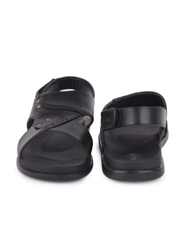 Image of Liberty Healers DANVER-E Sandal for Men, Black - Stylish Casual Formal Look Men's Sandals - Comfortable Leather Look Gents Chappal, Lightweight, Durable Footwear for Office, Travel, Indoor,Outdoor Use