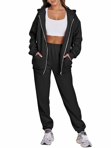 ANRABESS Womens 2 Piece Outfits Sweatsuits Oversized Zip Up Sweatshirt Jogger Sweatpants Tracksuit Sweat Lounge Matching Set