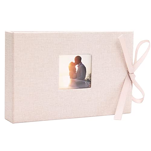 Vienrose Photo Album 6x4 Linen Fabric Cover Mini Picture Book with Pockets Clear Pages Holds 52 Photos Small Postcards Photobook Beige 1 Pack