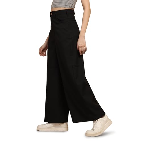 Image of Wrangler Women Black Polyester High Rise Trousers