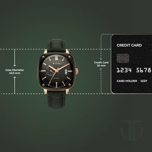 Image of Titan Vintage Concealed Automatic Analog with Green Dial Green Leather Strap Watch for Men - 90225KL01