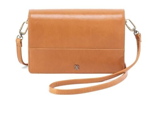 HOBO Jill Convertible Leather Crossbody Bags for Women, Small Phone Purse with Card Slots, Zip Pocket & Magnetic Closure - Removable Strap for Shoulder or Clutch Wear - Natural