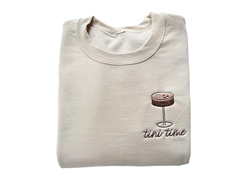 Up2ournecksinfabric - Embroidered Espresso Martini Sweatshirt - Martini Lover Gift Sand