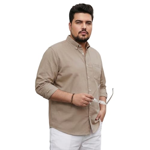 Image of Urbano Plus Men's Cotton Full Sleeve Regular Fit Solid Oxford Shirt with Button-Down Collar
