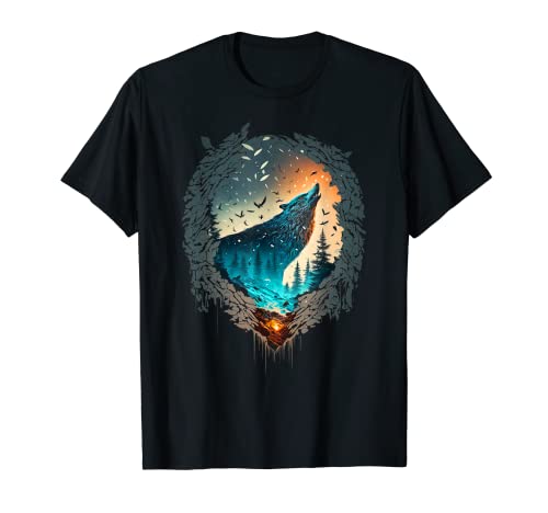 Majestic Wolf Howl Astral Plane Dreamy Nature Graphic Art Camiseta