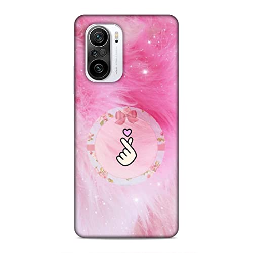 Image of Printed Mobile Back Hard Case Cover for Xiaomi Redmi K40 Pro /Xiaomi Redmi K40 Pro Plus /Xiaomi Poco F3 | Finger Hearts, Pink Feathers, Soft Furr -2191