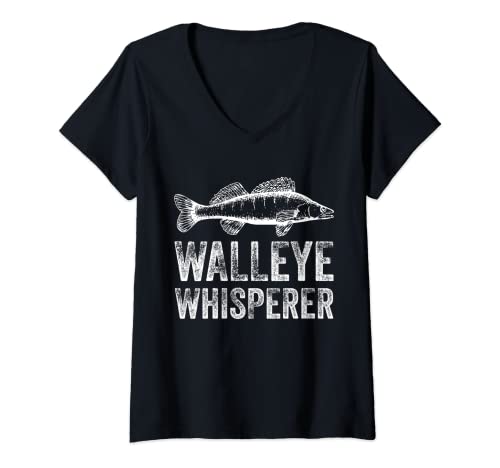 Mujer Lucky Ice Fishing Walleye Whisperer Fisherman Camiseta Cuello V