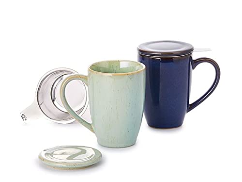 Cha Cult Neu teemando® Kräuterteetasse Lio Keramik, 3-teilig mit Edelstahlsieb 2-fach sortiert, 0,35 l