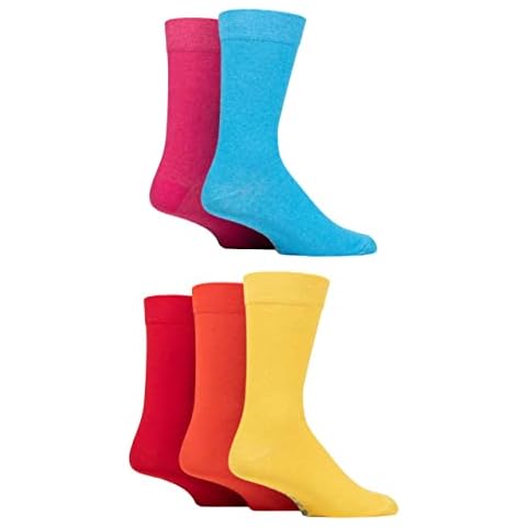 SOCKSHOP Mens Plain and Patterned Cotton Socks with Gentle Grip Tops Pack of 5 Bright Plain 7-11 Cover