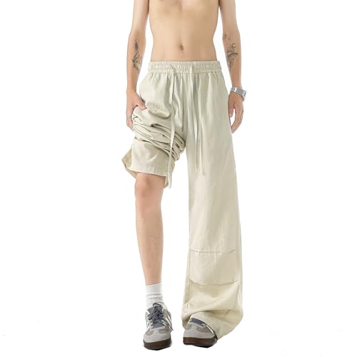 Seidarise Men's Black Wide Leg Pants - Loose Fit with Drawstring Waist, Soft Fabric for Daily Casual & Street Style