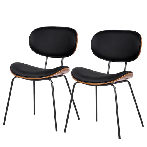 home24 Esszimmerstuhl 2er-Set in Schwarz mit Kunstleder, Sitzschale aus furniertem Sperrholz mit Kunststoffgestell, Modernes Sitzmöbel für den Essbereich oder die Küche