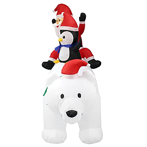 ZXCFTG Christmas Inflatables Outdoor Decorations, Blow Up LED Lighted Christmas Yard Decor Blow Up Polar Bear Santa Riding Polar Bear for Holiday Decor