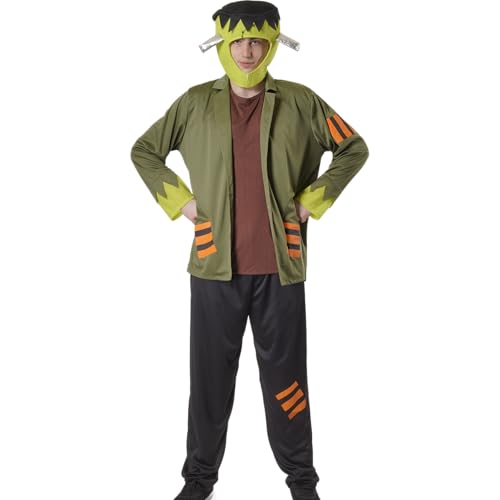 Carnavalife Frankenstein Déguisement monstre Franky vert pour adulte pour homme, t-shirt, bonnet, veste et pantalon pour Halloween, carnaval Taille L