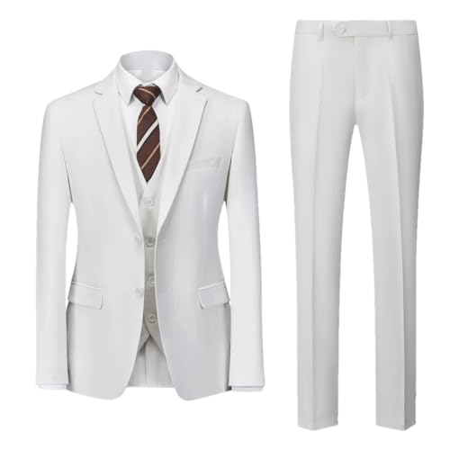 Generic Men's Slim Fit 3 Piece Suit Solid Color Notch Collar Tuxedo Single Breasted Jacket Pants
