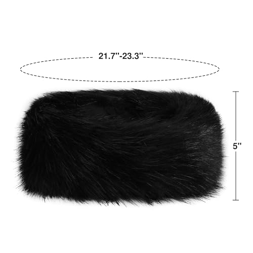 Aiphamy Winter Fluffy Faux Fur Headband Hat Ear Warmer Head Wrap Head Warmer for Women (Black)