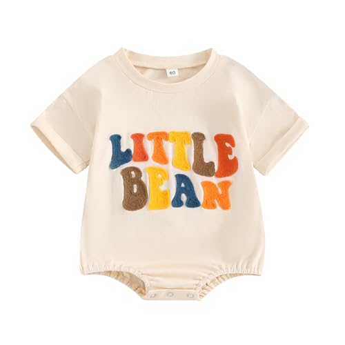 Image of Youweixiong Newborn Baby Boy Girl Romper Bubble Short Sleeve Little Bean Bodysuit Oversized Tshirt Casual Tops Infant Summer Clothes (d-Apricot, 0-3 Months)