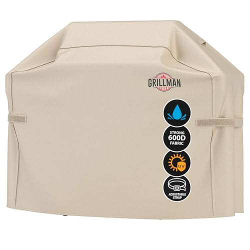 Grillman Heavy-Duty BBQ Cover - Waterproof Barbecue Cover for Outdoor Grills - 152 x 71 x 112 cm Rip-Proof and UV-Resistant Large Grill Protector - Fits Most Brands - Tan