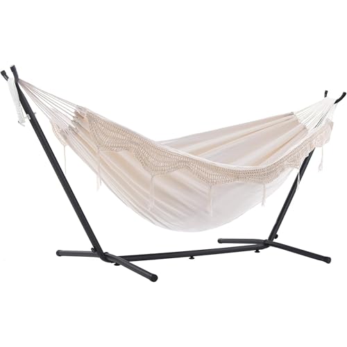 Vivere, Natural Double Cotton Hammock with Space-Saving Steel Stand...