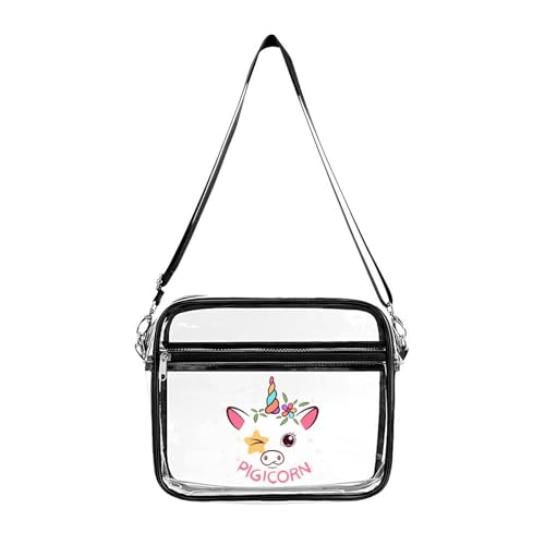 Funny Unicorrn Pigicorn Large Crossbody Bag Clear Stadium Bag Anti-Theft Side Shoulder Bags Messenger Bag with 2 Compartments