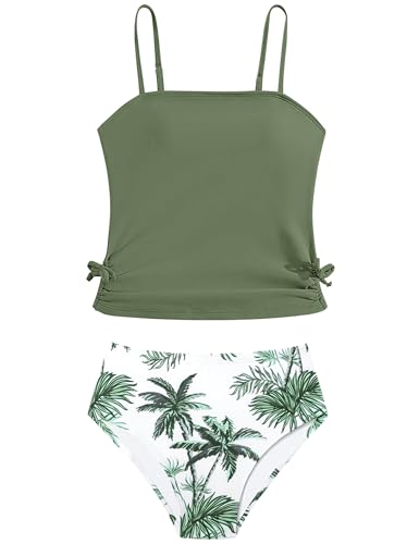 Girls Tankini Swimsuits Two Piece Bathing Suit Drawstring Swimwear Set for Girls 7-18 Years