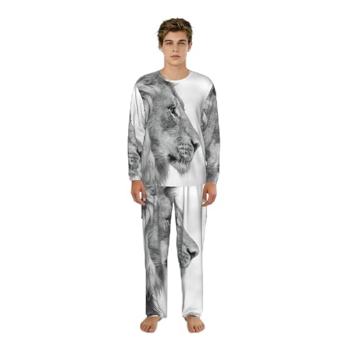 Pyjama homme manches longues vêtements de détente imprimé lion sauvage