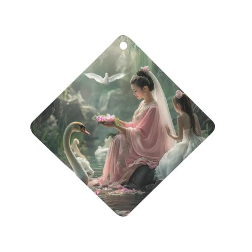 White Swan Woman Lake Car Air Freshener Hanging Aromatherapy Tablets for Car Accessories Rhombus