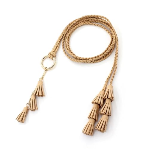 HBJWOV Women's Decorative Knotted Dress Woven Waistband Versatile Waist Cinching Three Tassels Circular Waist Rope(white-Dinosaur Doodle4)