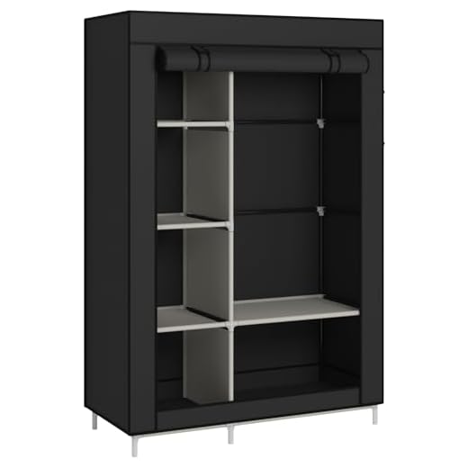 Calmootey Closet Storage Organizer,Portable Wardrobe with 6 Shelves and Clothes Rod,Non-Woven Fabric Cover with 4 Side Pockets,Black