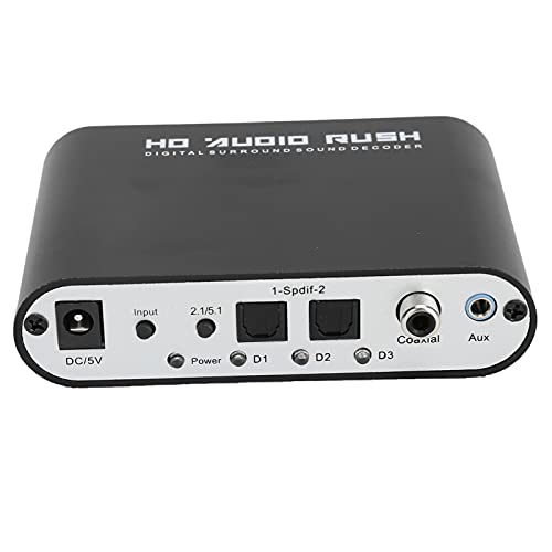 Yctze Convertidor DTS de 5.1 Canales Decodificador AC‑3 Coaxial óptico Digital a Analógico para Cine en Casa, Conciertos y Convertidor C DTS de 5.1 Canales, Decodificador AC3, Digital, a Analógico