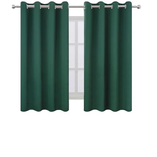 Image of LEMOMO Blackout Curtains 66 x 54 Inch Long Dark Green Curtains Set of 2 Panels Room Darkening Curtains for Bedroom and Living Room