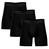 DiULi Calzoncillos Hombre Boxer Deportivos, Pack de 3 Calzoncillos Bóxers de 95% Fibra de Bambú y 5% Elastano, Ropa Interior Extra Larga, Bóxers Hombre Deportiva, Comodidad Todo el Día (Negro)