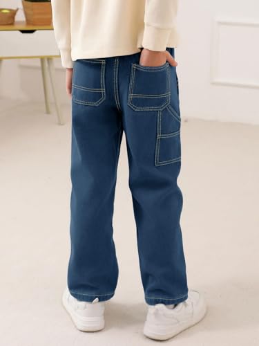 Haloumoning Boys Jeans Drawstring Elastic Waist Demin Pants Winter Fleece Stretch Pants 4-14 Years4