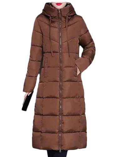 Minetom Damen Daunenjacke Lang Mantel Daunenmantel Steppmantel Wintermantel Mit Kapuze Winter Warm Parka Winddicht Jacke Steppjacke Steppmantel A Braun L