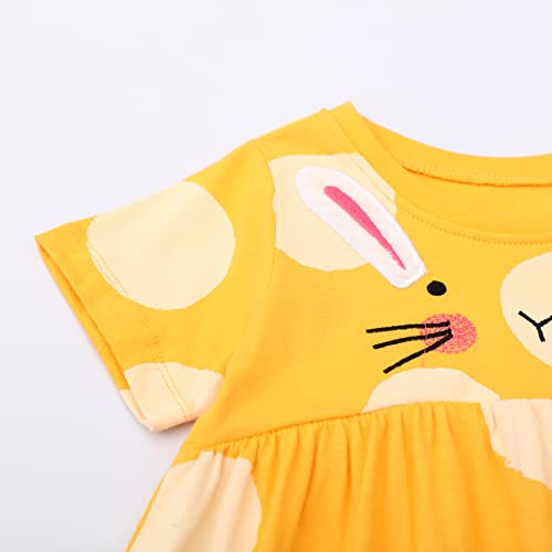 Image of HILEELANG Toddler Girls Short Sleeve Dress Easter Cotton Casual Summer Appliques Shirt Jersey Dresses