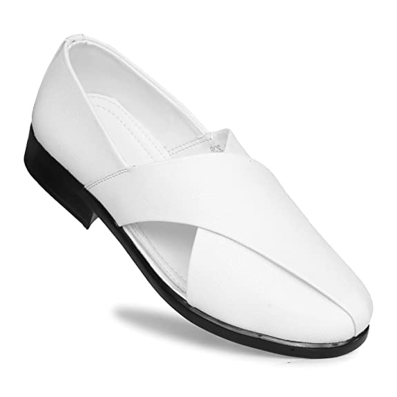 MOSHTO Mens Ethnic Criss Cross Slip On Juttis and Mojaris for Wedding|Party|Occasions|Fashion|Stylish|Outdoor|Indoor|Lightweight|Shoes with Anti Skid Sole (White, Numeric_9) (B0B6R1TSF5) Amazon Price History, Amazon Price Tracker