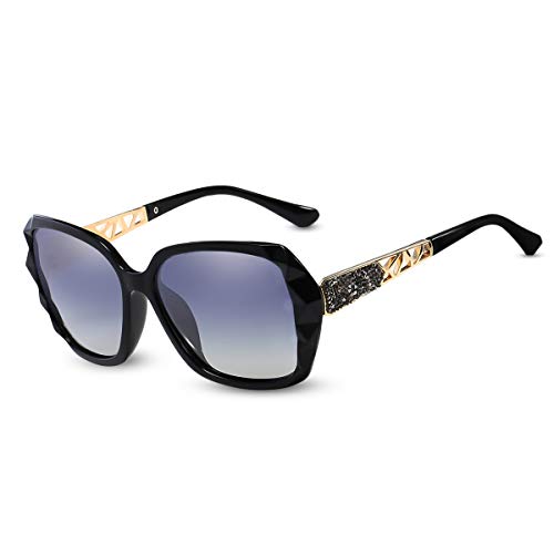LumiSyne Gafas de sol Mujer Gradient Espejo,Gafas UV 400 Polarizadas,De gran tamaño Policarbonato Marco Diamante Cristal,Al aire libre Viajar Caja de regalo(Negro Gradient)