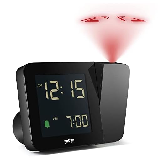 Braun Digital Projection Alarm Clock with 4 Backlight Options, Negative LCD Display, Quick Set, Beep Alarm in Black, Model BC15B