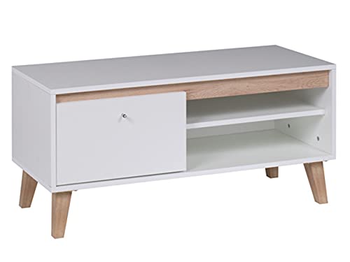 LOUNGITUDE Meuble TV, Panneaux de Particules stratifiés, Weiß Matt/San Remo Eiche Hell, L100 x P40 x H47cm