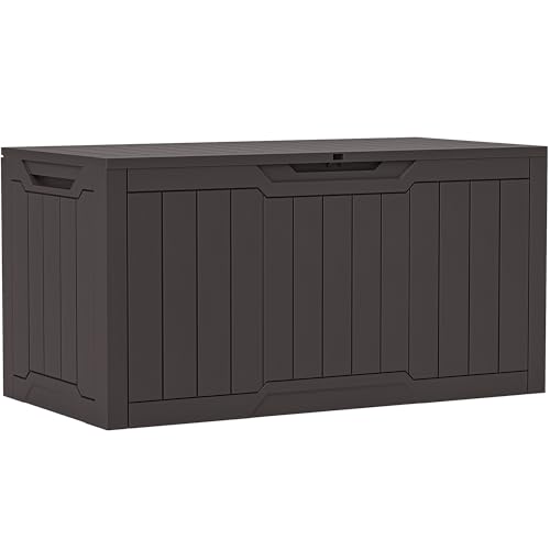 YITAHOME 100 Gallon Resin Deck Box, Weather Resistant Outdoor Storage Box, Lockable Indoor Outdoor Storage for Supplies and Essentials, Dark Brown Dar