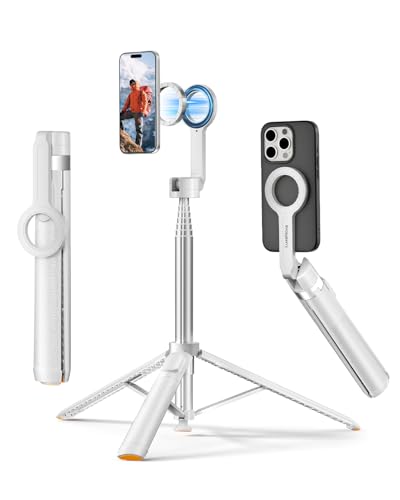 72 Magnetic Selfie Stick Tripod for iPhone MagSafe One-Click Open Stable Stand Strong Magnetic Mount 360 Rotation Extendable Aluminum Tripod with Bluetooth Remote for Travel & Video Recording