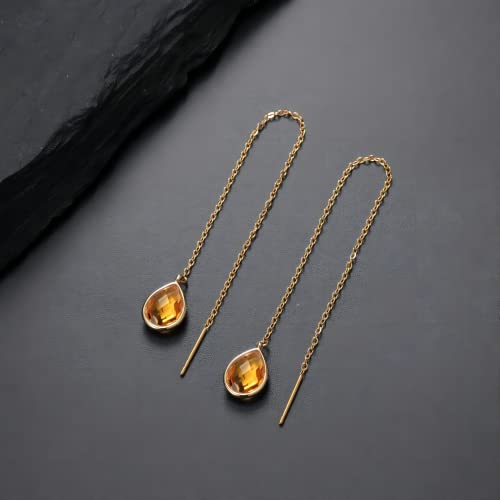 Threader Earrings for Women, Natural Labradorite/Moonstone Dangle Earrings Gemstone Birthstone Drop Earrings Fashion Jewelry Gifts for Women Girls3