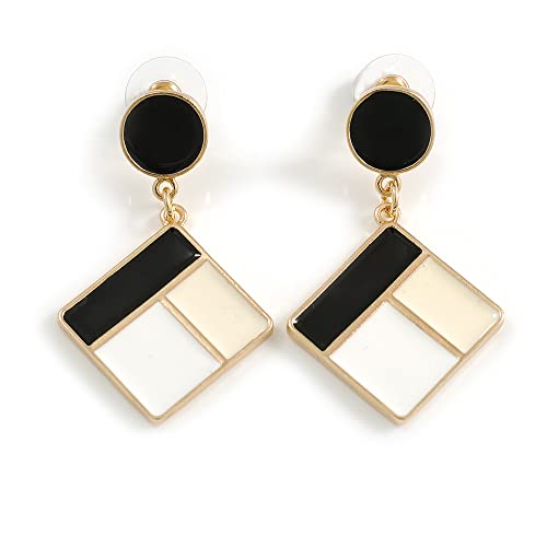 Boucles d'oreilles pendantes émail géométriques finition ton doré