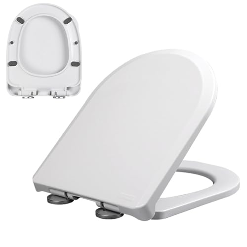 Elongated Toilet Seat, Soft Close with Quick Release, White, Heavy Duty Stainless Hinges (White, Oval)