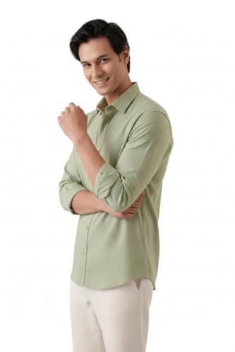 Image of CRYSTAL SKY Men Airy Linen Cotton Shirt Regular Fit Full Sleeves Solid Formal Shirt Stylish Daily Casual Office Wear